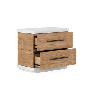 A.R.T. Furniture Portico Contemporary Nightstand With Usb Ports, Two Drawers, Parawood & Mindi Veneers, Chic Design Brown, White Parawood Solids,Mindi Veneers 323140-3351