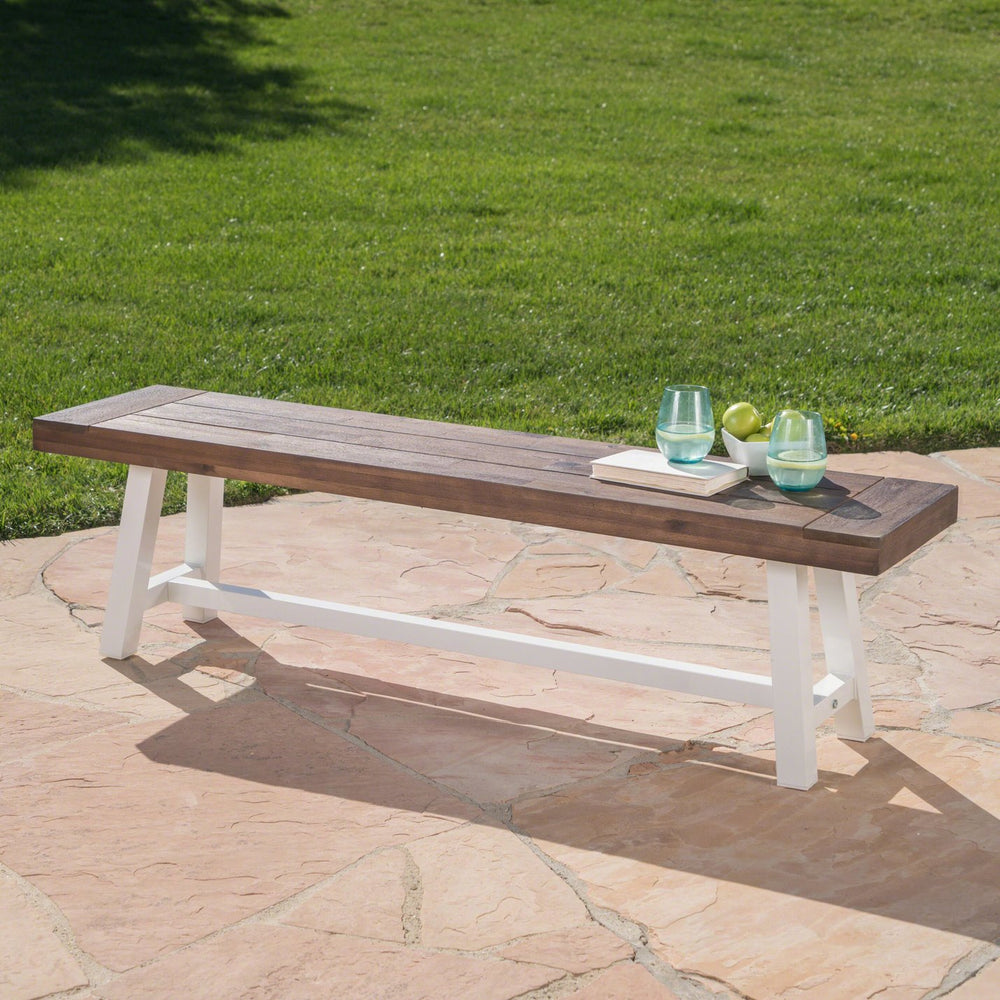 English Elm Dark Acacia Slatted Dining Bench Handcrafted with Iron Frame for Farmhouse Spaces 54562.00MP1SBRN