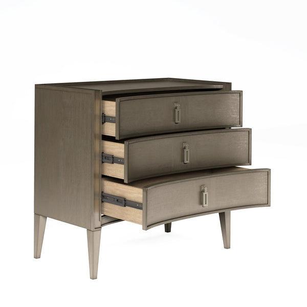 A.R.T. Furniture Cove Nightstand: Glam Transitional Design With Usb Chargers, 3 Drawers & Elegant Concave Face Finish Grey Rubberwood Solids,Primavera Veneers,Metal 349141-2743