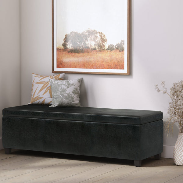 English Elm Avalon Extra Large Storage Ottoman Bench – Stylish Midnight Black Faux Leather For Modern Homes B136P158650