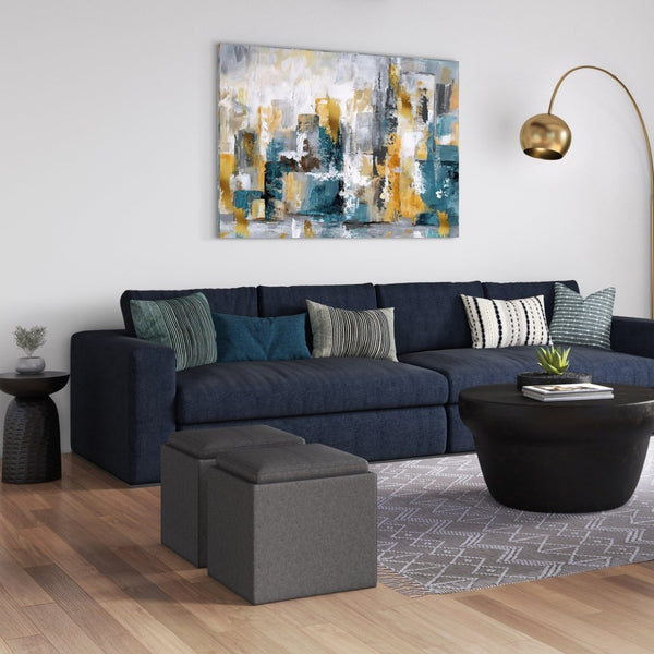 English Elm Rockwood Cube Storage Ottoman With Flip-Over Tray - Versatile Slate Grey Seating & Storage Solution B136P159102-GIGA