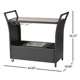 Christopher Knight Home® - Noble House - Bahama Outdoor Wicker Bar Cart with Tempered Glass Top