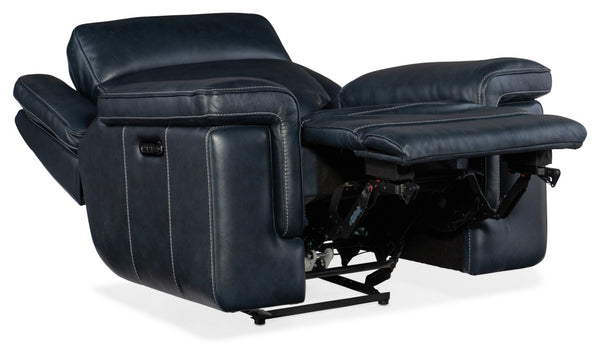 Hooker Furniture Montel Power Recliner In Cosmos Cobalt Leather With Lay‑Flat, Adjustable Headrest, Lumbar, Usb Dark Blue SS705-PHL1-047