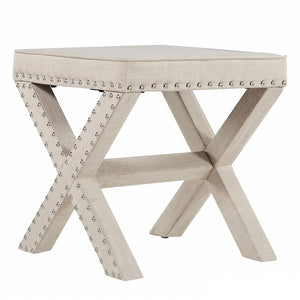 Homelegance By Top-Line Sumiko Linen X-Base Nailhead 17-inch Stool Beige Wood