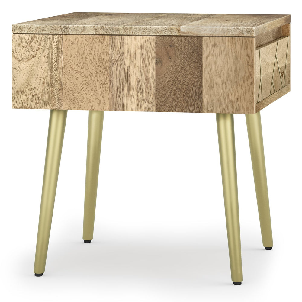English Elm Jager Side Table – Handcrafted Mid-Century Accent With Natural Wood & Brass Details For Modern Spaces B136P158749