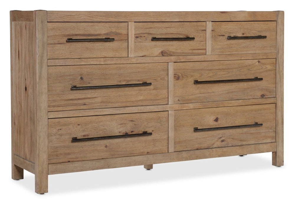 Hooker Furniture Vineyard Seven-Drawer Dresser In Sonoma Pecky Hickory & White Oak — Cedar-Lined, Felt-Lined, Rustic Crafted 6952-90002-80