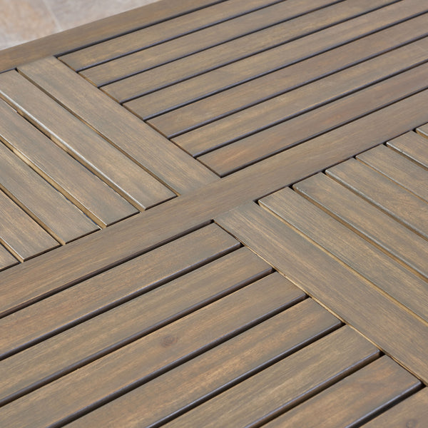 English Elm Ectangular Solid Acacia Outdoor Dining Table Slatted Top Seats Six Patio Gatherings 57488.00GRY