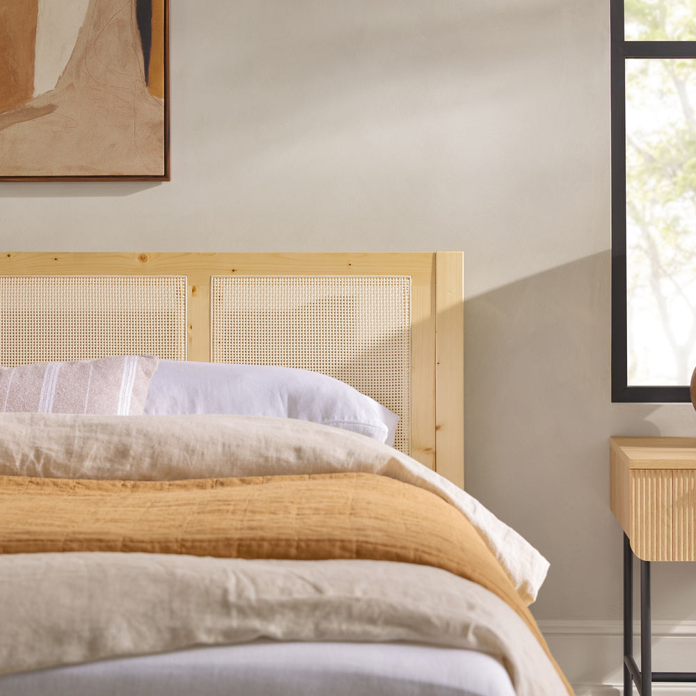 Solid Wood Rattan Paneled Platform King Bed Natural YASB8BNA Walker Edison