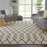 Nourison Geometric Shag GOS01 Machine Made Power-loomed Borderless Design Indoor Only Shag Farmhouse Rug Ivory,Charcoal, Ivory White 100% Polypropylene 99446482235