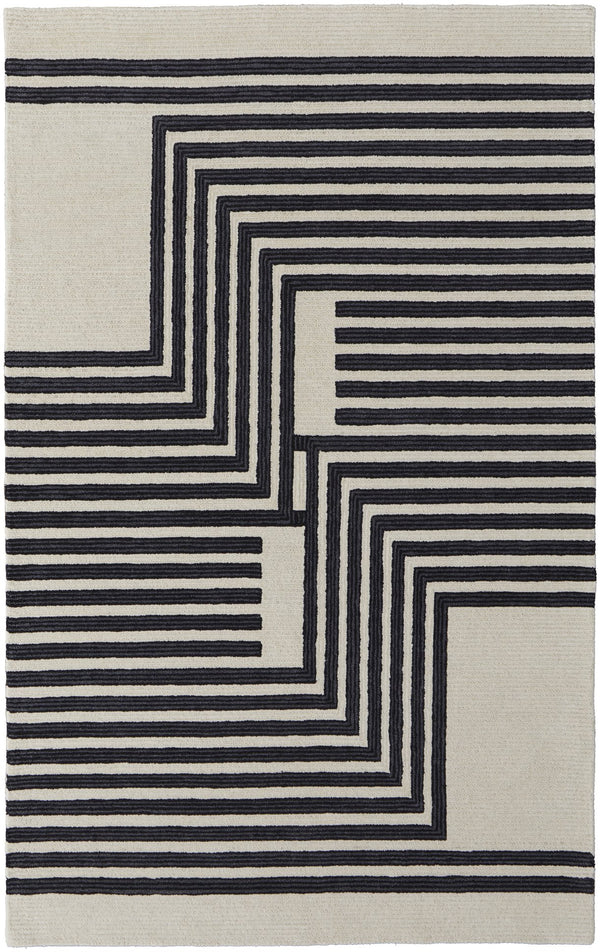 Feizy Rugs Maguire Hand-tufted Wool Area Rug With Geometric Patterns - Modern, Stain-resistant, Pet-friendly Design Gray,Ivory,Black Wool,Nylon Mgr8900fivyblkp00