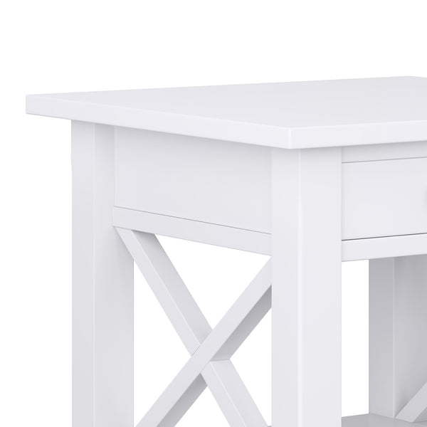 English Elm Kitchener End Table - Handcrafted White Wood With Storage, X-Design Accents, Stylish & Versatile B136P159545