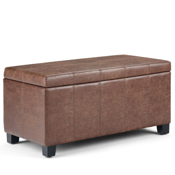 English Elm Dover Storage Ottoman Bench - Stylish Distressed Umber Brown Faux Leather With Hidden Storage B136P159041