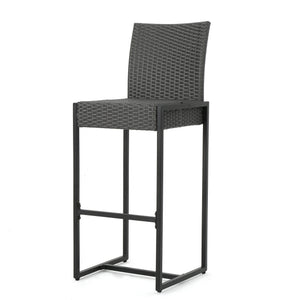 English Elm Christopher Knight Home® - CONWAY Outdoor Wicker Barstool Set of 2 – Powder-Coated Iron Frame, Weather-Resistant Poly Wicker, Stylish Grey 59002.00
