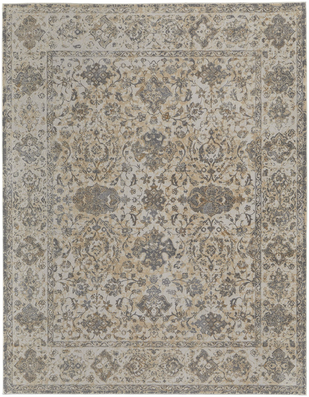 Feizy Rugs Celene Vintage Inspired Floral Rug – Traditional Elegance With Hand-knotted Look, Power Loomed Ivory,Tan,Gray Viscose,Polyester Cel39l0fbgegryj00