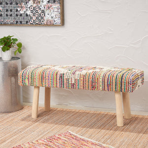 English Elm Christopher Knight Home® - Eucalyptus Wood Bench - Handcrafted Boho Upholstered Entryway Seating With Ivory Knit And Eco-Friendly Design 66418.00IVRMLT
