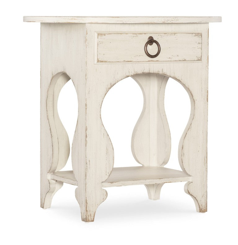 Hooker Furniture Americana Vintage Oval Nightstand With One Self-Closing Drawer, Honey Interior & Carved Legs Whites/Creams/Beiges 7050-90115-02