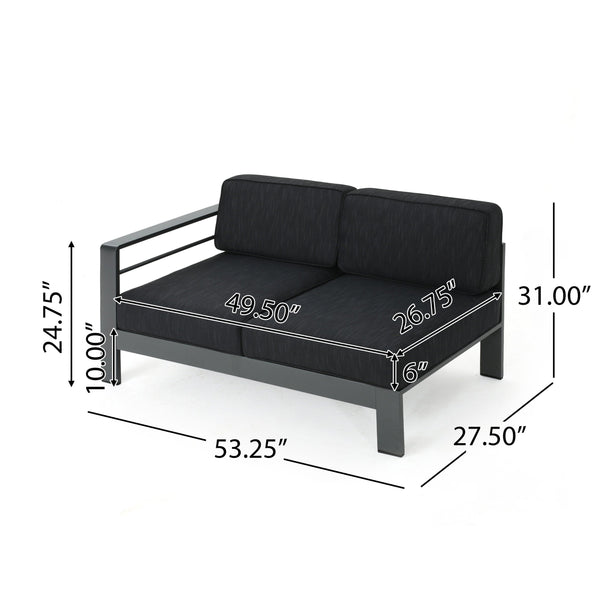 English Elm Cape Coral Outdoor Sectional Sofa Set with Aluminum Frame and Glass Top Coffee Table 57589.00GRY