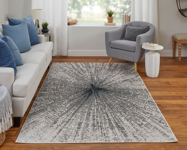 Feizy Rugs Micah Abstract Geometric Area Rug - Soft, Stain-resistant Polyester For High Traffic Spaces Ivory,Gray,Blue Polyester,Polypropylene 69439ltfivyslvc07