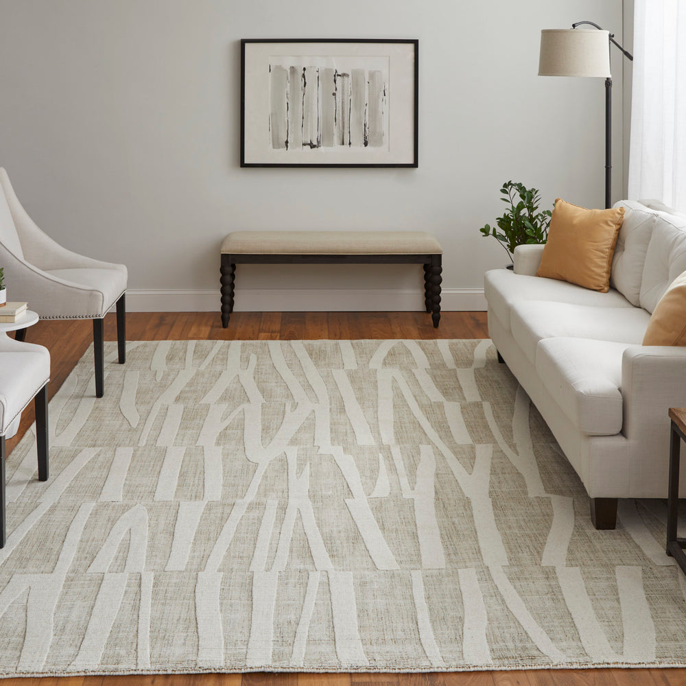 Feizy Rugs Peconic Handcrafted Wool Area Rug - Modern Geometric Design With High-low Pile For Any Space Tan,Ivory Wool T23t8009lin000c00