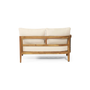 English Elm Crowne Five Piece Outdoor Chat Set Acacia Wood Woven Rattan Resort Patio Lounge 73149.00-74129-30-31