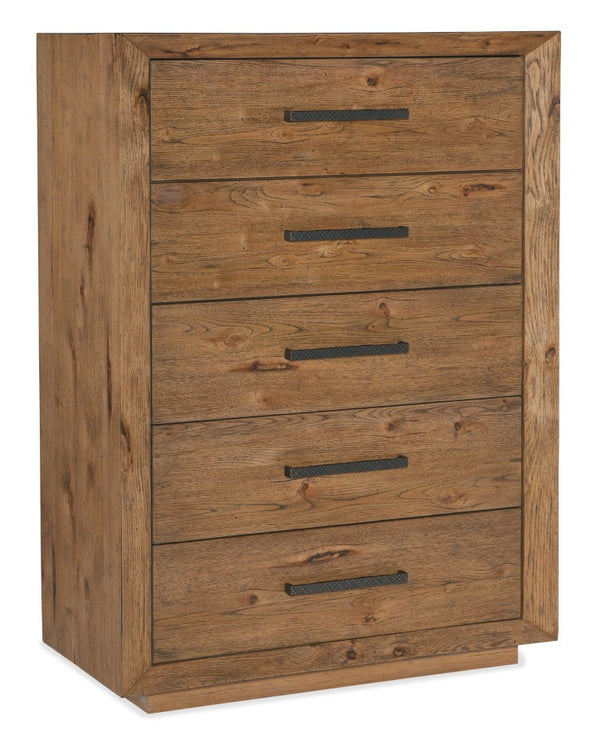 Hooker Furniture Big Sky Five Drawer Chest Vintage Natural Pecky Hickory Dresser With Cedar Lined Drawer, Self-Closing Pulls (96) 6700-90010-80