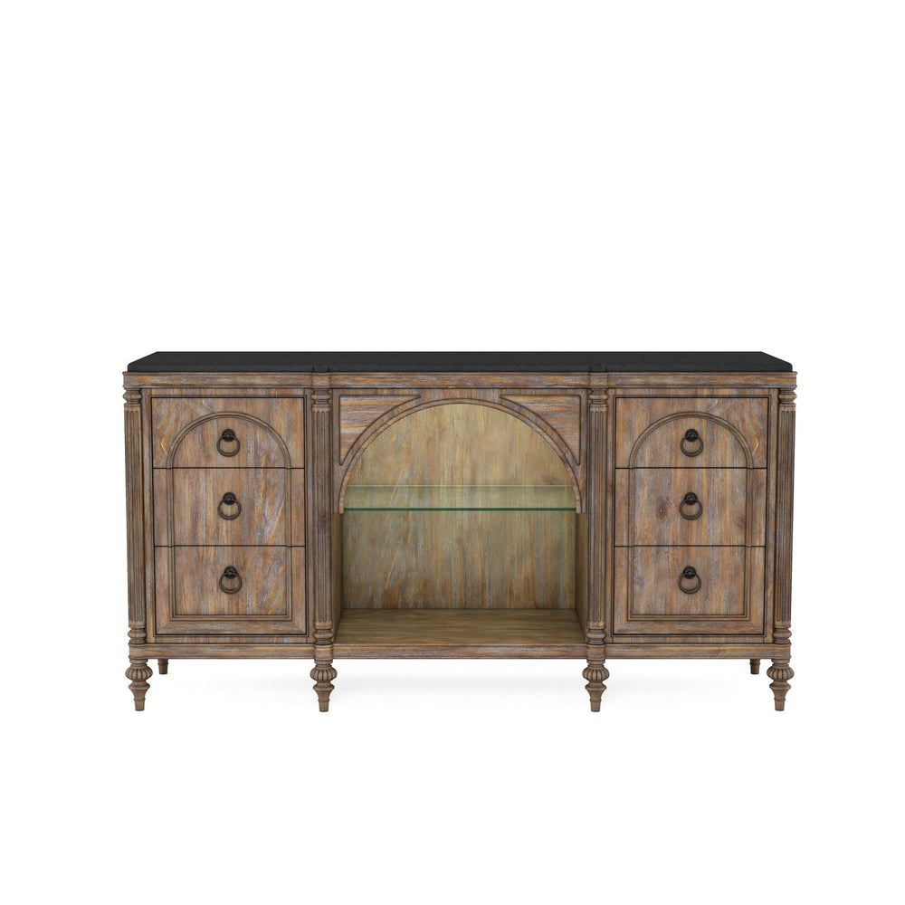 A.R.T. Furniture Architrave Server - Elegant New Traditional Design With Adjustable Glass Shelf & Touch Lighting Features Brown Material, Pine Solids And Veneer,Glass,Granite,Metal 277251-2608