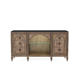 A.R.T. Furniture Architrave Server - Elegant New Traditional Design With Adjustable Glass Shelf & Touch Lighting Features Brown Material, Pine Solids And Veneer,Glass,Granite,Metal 277251-2608