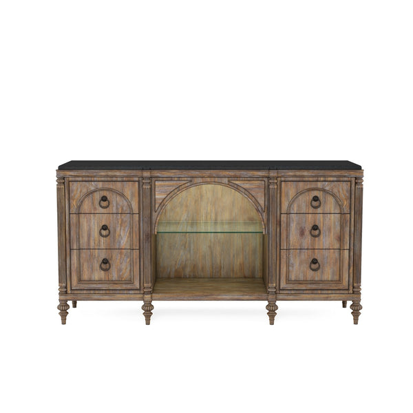 A.R.T. Furniture Architrave Server - Elegant New Traditional Design With Adjustable Glass Shelf & Touch Lighting Features Brown Material, Pine Solids And Veneer,Glass,Granite,Metal 277251-2608
