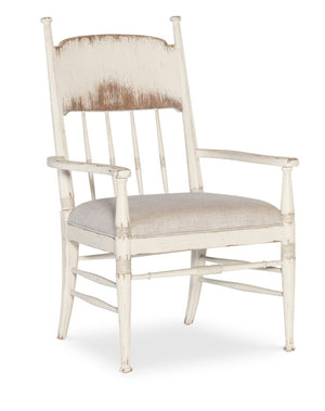 Hooker Furniture Americana Distressed Linen Arm Chair With Spindle Back, Carved Accents & Performance Upholstery 7050-75300-02