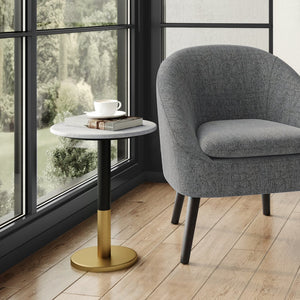 English Elm Evans White Marble Side Table with Black & Gold Iron Pedestal — Handcrafted Modern Accent (98) B136P159931