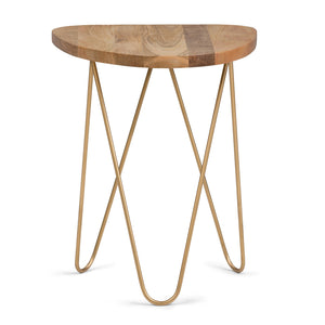English Elm Patrice Handcrafted Mango Wood Accent Table with Gold Hairpin Legs — Natural Finish, Modern Chic B136P158987