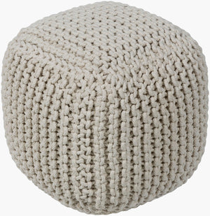 Surya Braga Modern 16" Knitted Pouf - Stylish Cotton & Polybead Accent For Home Décor - Versatile & Durable Cream Cotton,Cotton,Polybeads Bgpf001-161616