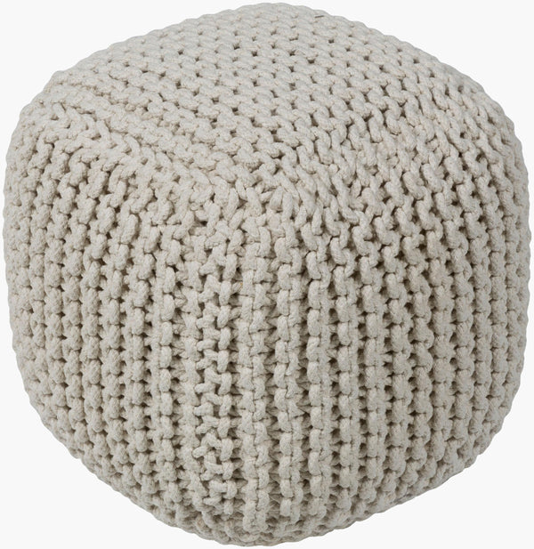 Surya Braga Modern 16" Knitted Pouf - Stylish Cotton & Polybead Accent For Home Décor - Versatile & Durable Cream Cotton,Cotton,Polybeads Bgpf001-161616