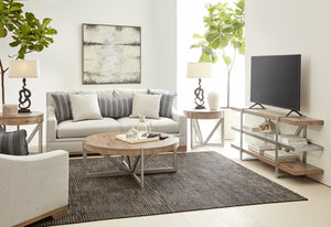 A.R.T. Furniture Passage End Table: Transitional Natural Oak & Vintage Pewter With Drawer Storage & Unique Design  Ash Solids,Knotty Oak Veneers,Metal 287364-2302