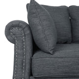 Christopher Knight Home® - Noble House - Manbow Contemporary Fabric Pillowback 3 Seater Sofa With Nailhead Trim