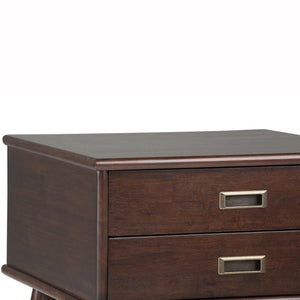 English Elm Draper Mid-Century Side Table - Handcrafted Solid Rubberwood With 2 Drawers In Medium Auburn Brown B136P158149