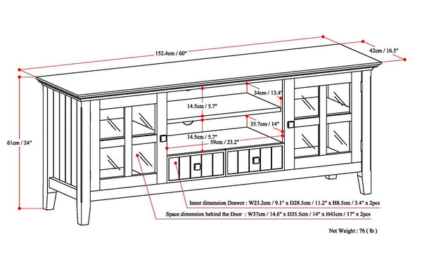 English Elm Acadian 60" Tv Media Stand - Handcrafted Rustic Natural Brown With Ample Storage & Cable Management B136P159685