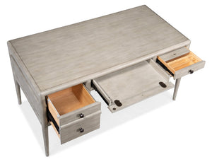 Hooker Furniture Burnham Transitional Writing Desk In Grey Mink Distressed Alder Veneer With Dark Bronze Hardware, Organized Storage And Cable Management 5921-10458-90
