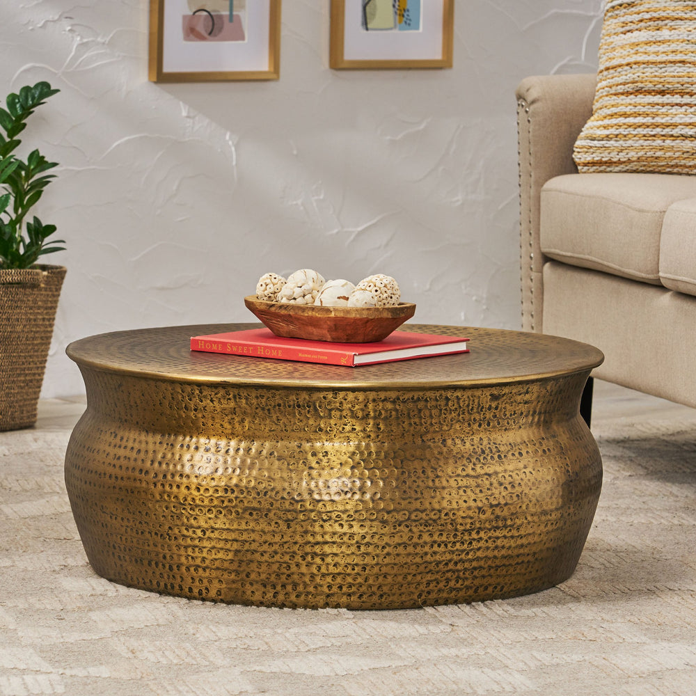 English Elm Christopher Knight Home® - Drum Coppery Hammered Coffee Table – Handcrafted Aluminum Drum Design, Rust-Resistant, 32x31x14 71269.00