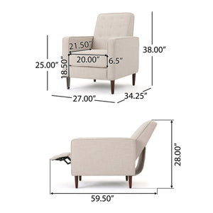 English Elm Christopher Knight Home® - Fabric Recliner Chair Mid-Century Modern Pushback Single Sofa with Tufted Cushion, Birch Legs, Cozy Comfort Wheat 60741.00WET