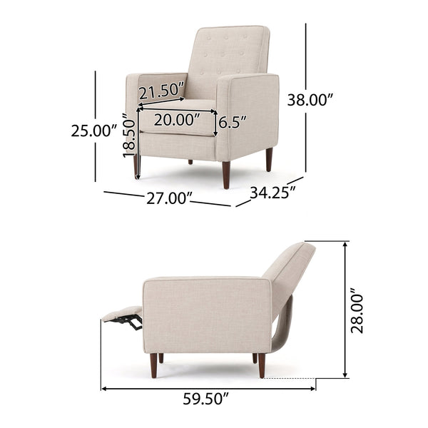 English Elm Christopher Knight Home® - Fabric Recliner Chair Mid-Century Modern Pushback Single Sofa with Tufted Cushion, Birch Legs, Cozy Comfort Wheat 60741.00WET