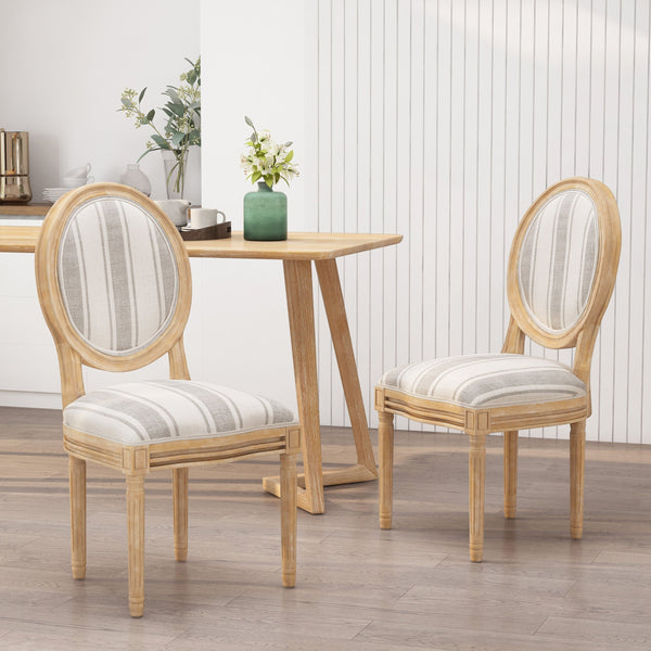 English Elm Christopher Knight Home® - Kd Elegant Upholstered Dining Chairs Set - French Country Style With Round Backrest & Fluted Legs 60352.00GRYLNN