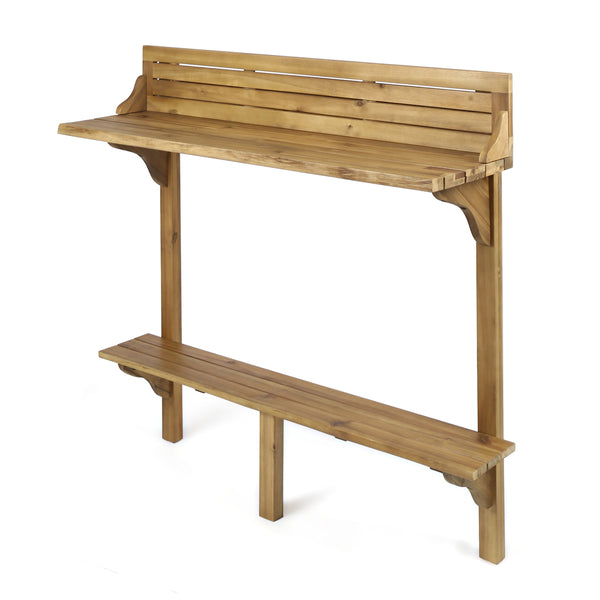 English Elm 3-piece Acacia Balcony Bar Set Railing Mount with Shelf and Two Stools Outdoor 62980.00