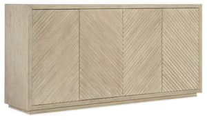 Hooker Furniture Cascade Credenza In Terrain Soft Taupe Oak Veneer With Reeded Front, Soft-Close Doors & Adjustable Storage 6120-75900-80