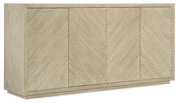 Hooker Furniture Cascade Credenza In Terrain Soft Taupe Oak Veneer With Reeded Front, Soft-Close Doors & Adjustable Storage 6120-75900-80