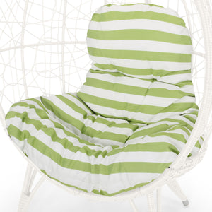 English Elm Christopher Knight Home® - GIANNI Teardrop Wicker Outdoor Chair with Water-Resistant Cushion, Handcrafted Faux Rattan Iron Frame Comfort White+Green 65645.00WGRN