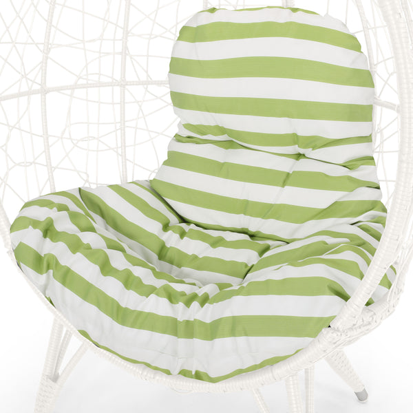 English Elm Christopher Knight Home® - GIANNI Teardrop Wicker Outdoor Chair with Water-Resistant Cushion, Handcrafted Faux Rattan Iron Frame Comfort White+Green 65645.00WGRN