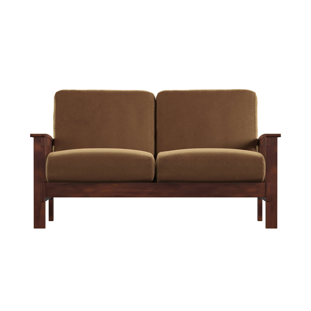 Homelegance By Top-Line Parcell Mission-Style Wood Loveseat Tan Rubberwood
