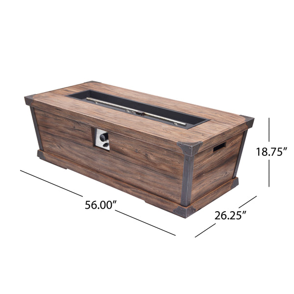 English Elm Outdoor Concrete Rectangle Fire Table 56 Inch Propane Pit with Wood Grain Finish 63263.00-50K