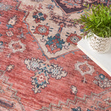 Nourison Brilliance Machine Washable WSB03 Machine Made Power-loomed Ornamental Border Indoor Only Vintage Bohemian Rug Rust Multicolor, Rust Multicolor 100% Polyester 99446117144